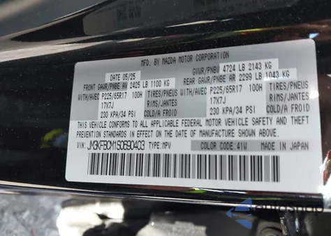 2025 Mazda Cx-5 2.5 S Preferred from USA, damaged, VIN JM3KFBCM1S0690403